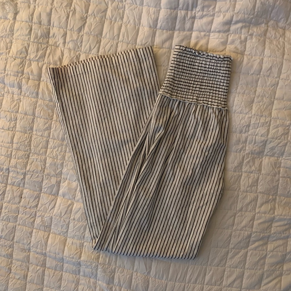 Linen pinstripe wide leg pant